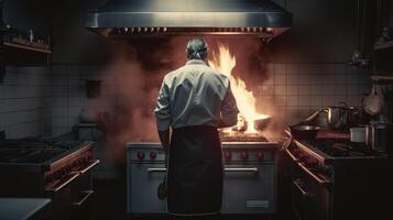 ein Meister Koch Erstellen kulinarisch Magie im das Restaurant Küche. generativ ai foto