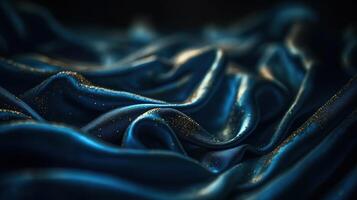 Blau und Gold Stoff im wellig Bokeh abstrakt Hintergrund. generativ ai foto