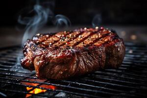 heiß Rindfleisch Steak auf Grill Gitter. ai generiert foto