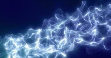 abstrakt Blau Energie Wellen von futuristisch Hi-Tech Gittergewebe Partikel glühend Hintergrund foto