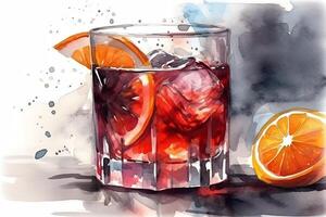 Aquarell Negroni Cocktail. ai generiert foto