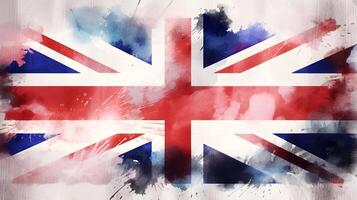 generativ ai Inhalt, das britisch Flagge gemalt auf Weiß Papier mit Aquarell. schön Aquarell Hintergrund mit britisch Flagge. foto