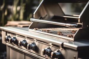 schließen oben Aussicht von Grill Grill im das modern Hinterhof. ai generiert foto