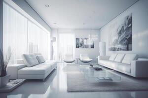 modern Leben Zimmer sauber hoch Schlüssel Innere Design Konzept Illustration. ai generiert foto