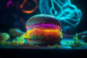 Dampfwelle Neon- Burger. generieren ai foto