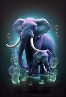 ein Bild von ein Elefant umgeben durch andere Farben, im das Stil von durchscheinend Harz Wellen, retro Filter, realistisch Beleuchtung, generieren ai foto