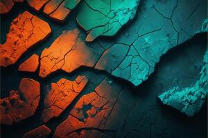 hell Orange und Grün blaugrün mit Risse. Grunge abstrakt Hintergrund. generativ ai Illustration. foto