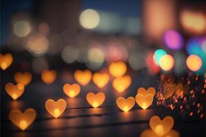 Bokeh glühend klein Liebe Herzen sieht aus mögen Stadt Beleuchtung. Liebe Konzept, generativ ai Illustration. foto