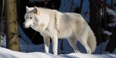 ein Weiß Wolf im das Schnee ai generiert foto