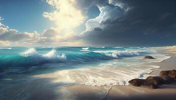 schön Panorama- Meer scape mit Surfen Wellen schön Meer ai generativ Bild foto