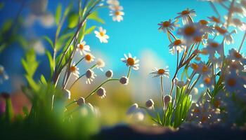 schön Frühling Blumen Hintergrund Natur mit schön Himmel mit ai generativ Bild foto