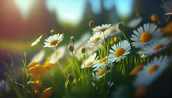 schön Frühling Blumen Hintergrund Natur mit schön Himmel mit ai generativ Bild foto