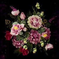 Blume Strauß Gemälde, Blume Illustration, botanisch Aquarell Illustration, bunt Blumen- Anordnung, generativ ai foto