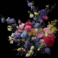 Strauß von Blumen, Blume Hintergrund, abstrakt Blumen- Hintergrund, botanisch Aquarell Illustration, generativ ai foto