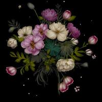 Strauß von Blumen, Blume Hintergrund, abstrakt Blumen- Hintergrund, botanisch Aquarell Illustration, generativ ai foto