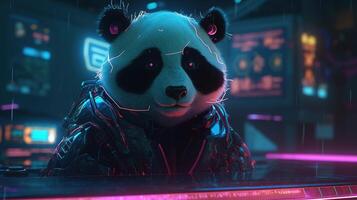 Cyberpunk Panda, Digital Kunst Illustration, generativ ai foto