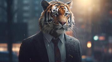 Tiger Geschäftsmann, Digital Kunst Illustration, generativ ai foto
