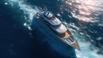 Antenne Aussicht Luxus Yacht, Digital Kunst Illustration, generativ ai foto