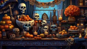 Tag von das tot, dia de los Muertos. Illustration ai generativ foto