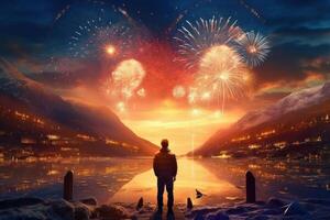 Party Urlaub Hintergrund mit Feuerwerk. Illustration ai generativ foto