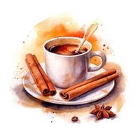 Aquarell Kaffee mit Zimt. Illustration ai generativ foto