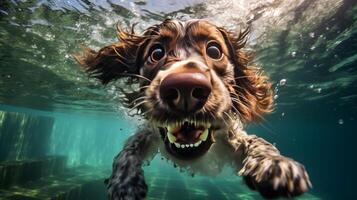 süß Hund unter Wasser. Illustration ai generativ foto