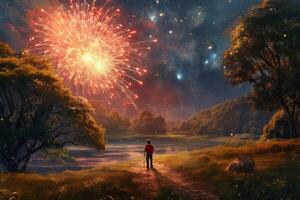 Party Urlaub Hintergrund mit Feuerwerk. Illustration ai generativ foto