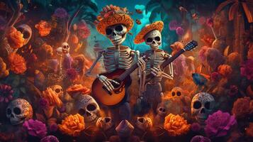 Tag von das tot, dia de los Muertos. Illustration ai generativ foto