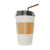 Papier Kaffee Tasse oder 1 Plastik Glas mit ein braun leer Etikette mit ein schwarz Deckel realistisch Replik Kaffee Tassen Einweg Getränk Produkte 3d machen Illustration - - Ausschnitt Pfad foto