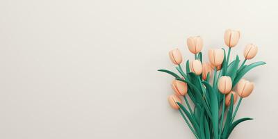 3d Wiedergabe. Design zum Mutter Tag und Valentinstag Tag Illustration. Orange Tulpe Blume auf grau Hintergrund. mit Kopieren Raum. foto