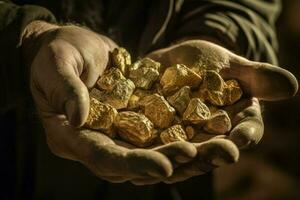 Gold Nuggets im Hand. generieren ai foto