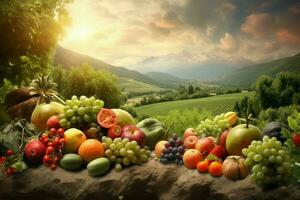 Früchte Gemüse Landschaft. generieren ai foto