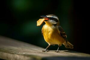 Vogel nehmen Cracker. generieren ai foto