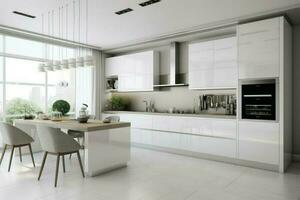 Weiß modern Küche elegant. generieren ai foto