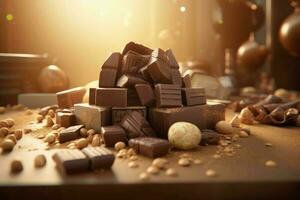 Schokolade Stücke Süss Süßigkeiten Chip. generieren ai foto