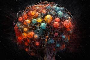 Gehirn mit bunt neural Verbindungen generativ ai foto