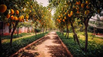 Mango Garten, Obst Baum Anbau mit tropisch Früchte generativ ai foto