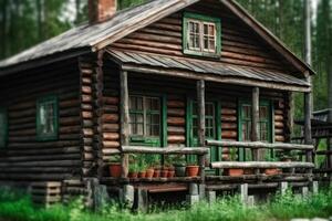 alt hölzern Öko Haus im Wald generativ ai foto