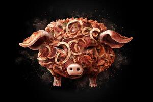 Schweinefleisch Kopf von Fleisch Produkte, Logo auf ein dunkel Hintergrund generativ ai foto