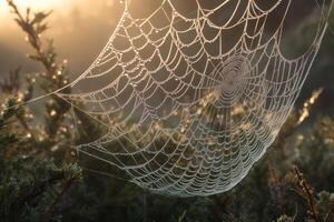 Spinne Netz mit Sonne Licht generativ ai foto