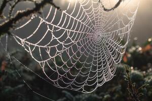 Spinne Netz mit Sonne Licht generativ ai foto