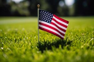 USA Flagge auf Grün Rasen generativ ai foto