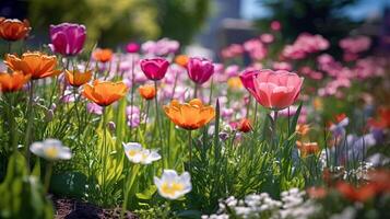 bunt Frühling Garten. Illustration ai generativ foto