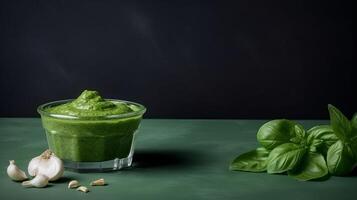 Grün Pesto Soße. Illustration ai generativ foto