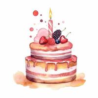 Aquarell Geburtstag Kuchen. Illustration ai generativ foto