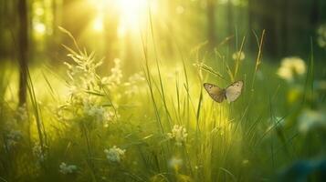 natürlich Sommer- Wald Hintergrund. Illustration ai generativ foto