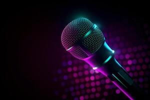 Neon- schwarz Mikrofon Hintergrund. Illustration ai generativ foto