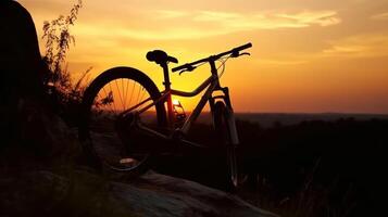 Fahrrad und Sonnenuntergang Landschaften Illustration ai generativ foto