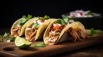 Mexikaner Schweinefleisch Carnitas Tacos Illustration ai generativ foto