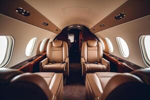Innere von luxuriös Privat Jet Illustration ai generativ foto
